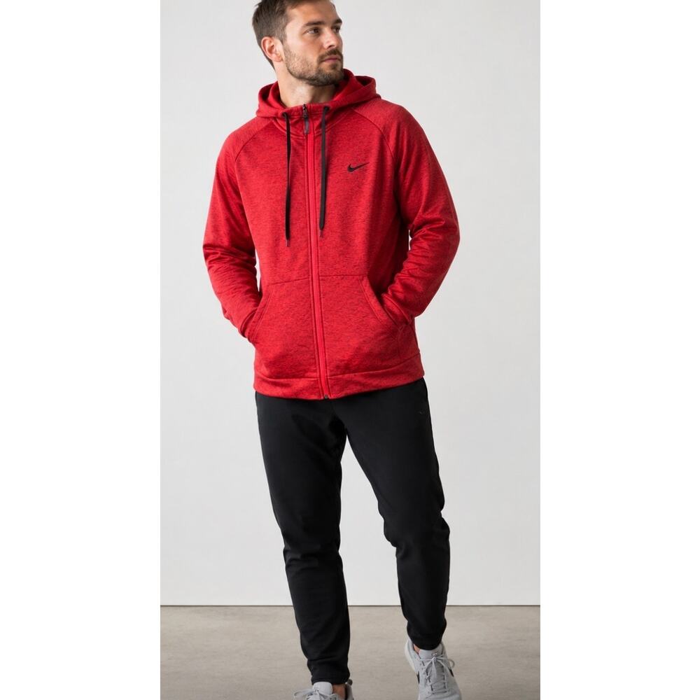 Nike Therma-FIT Hoodie Mens XXL Red Black Full Zip Fleece Athletic